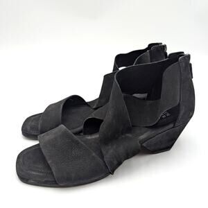 Eileen Fisher Junie Suede Heel Sandal Back Zip Women's Black Size US9 EU39.5
